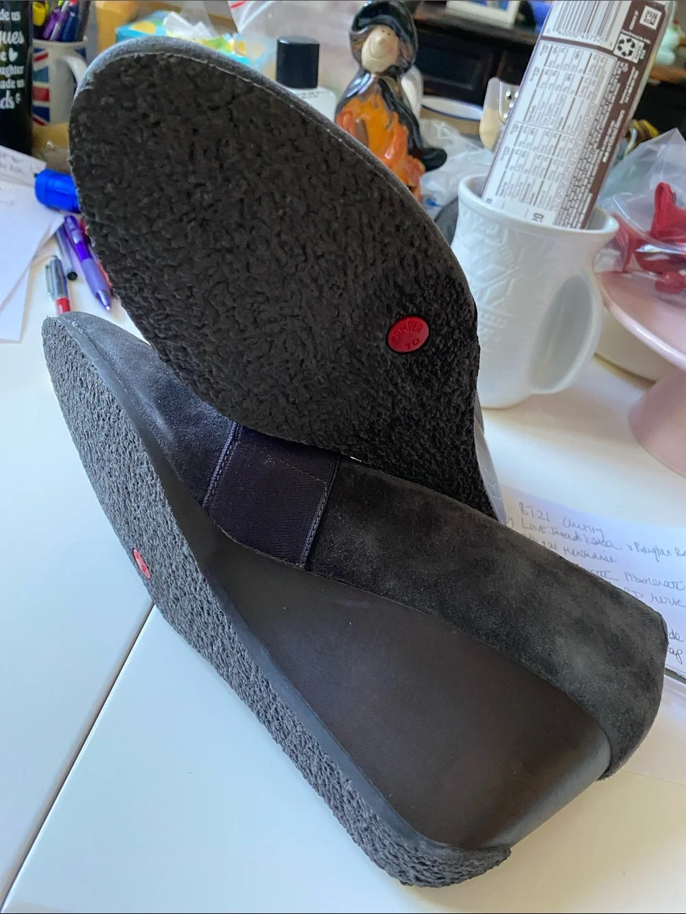 Camper Nancy dark grey  Suede Mary Jane wedges NWOB Sz 40EU Elasticated strap